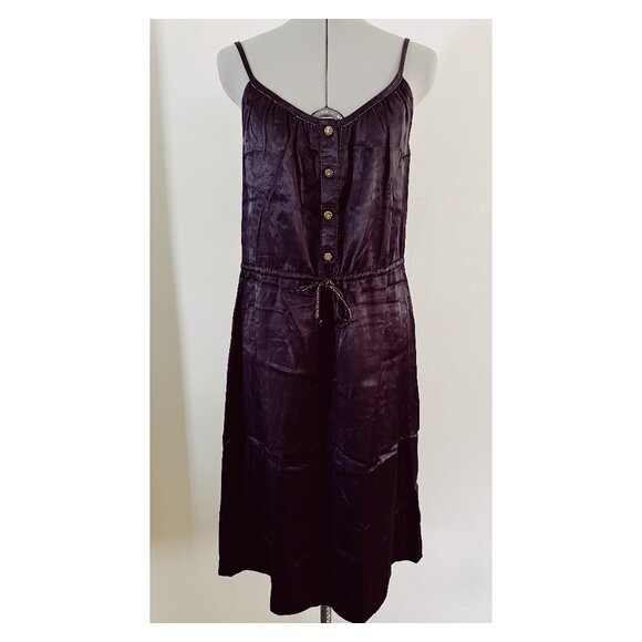 Maison Mayle Sz 8 Black Satin Cinch Waist Slip Dress Metallic Trim Detail - Picture 1 of 7